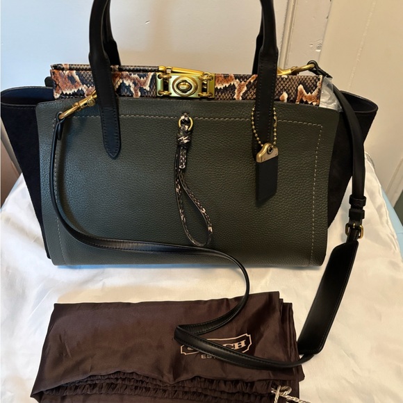 Coach 1941 Armygreen and Black Troupe Satchel carryall 35 with Snakeskin accent - Picture 3 of 14